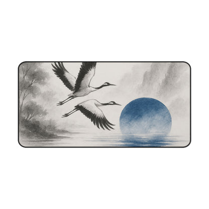 Serene Crane Desk Mat - Elegant Office Decor for Tranquil Workspaces