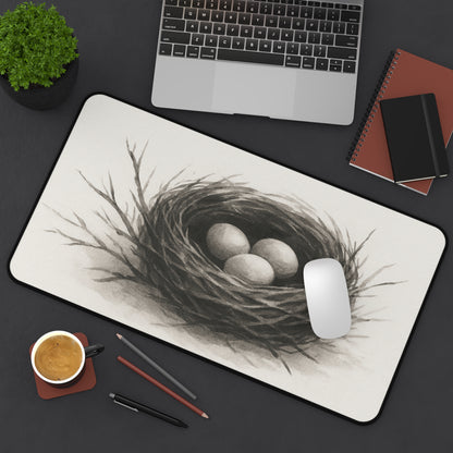 Serene Nest Desk Mat - Cozy Office Decor, Home Office Accessory, Gift for Nature Lovers, Minimalist Workplace, Eggs in Nest Design