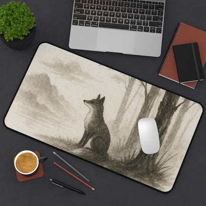 Serene Woodland Wolf Desk Mat - Elegant Office Decor for Nature Lovers