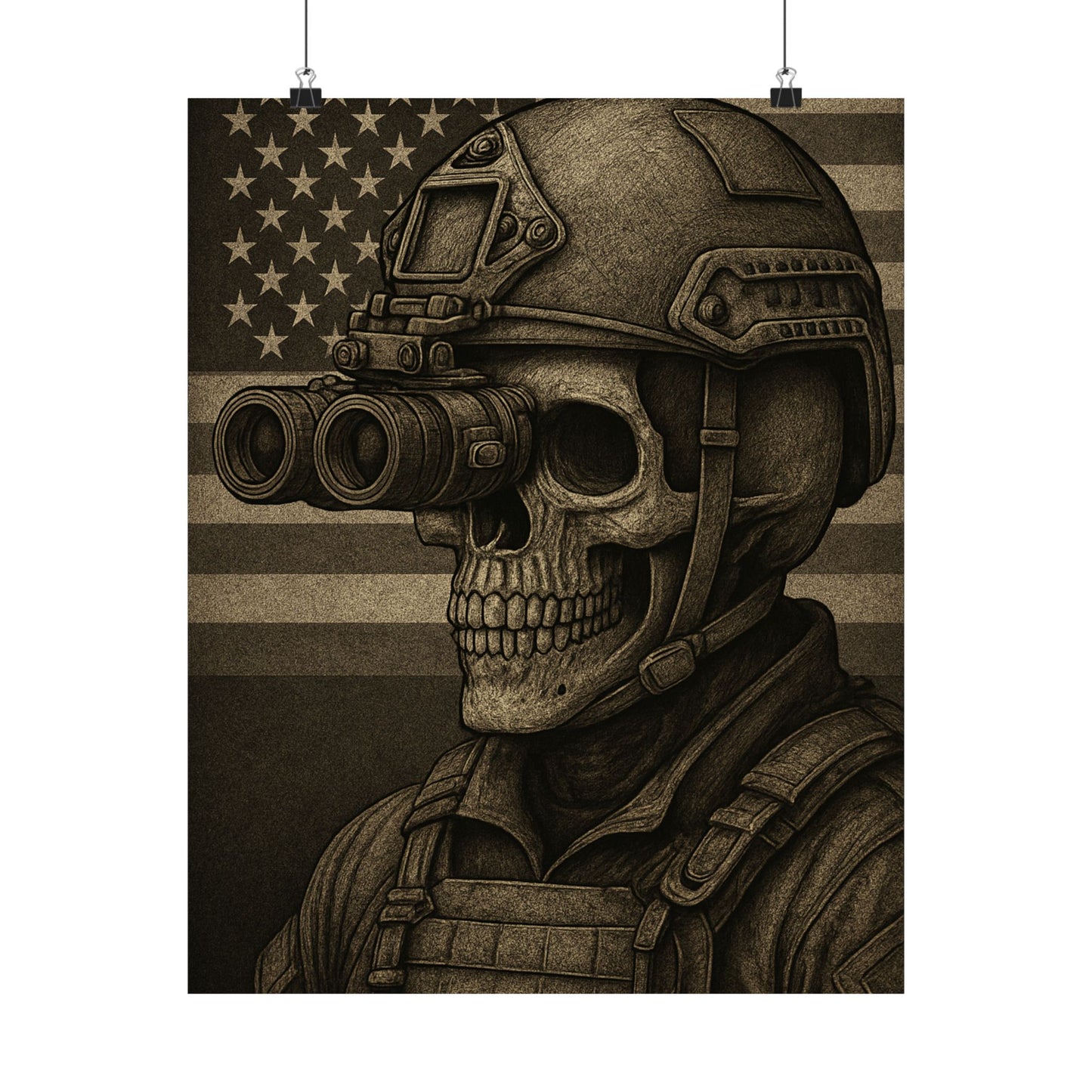 Silent Sentinel – Military Skull with Night Vision Matte Poster