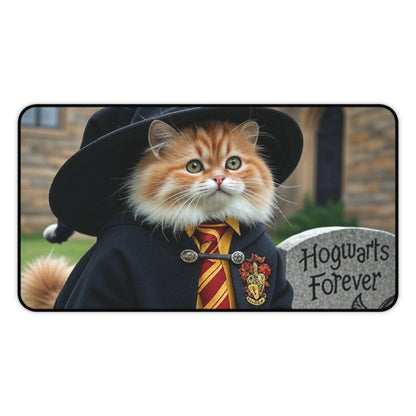 Magical Cat Desk Mat, Hogwarts Forever Mouse Pad, Office Decor for Cat Lovers, Unique Gift for Students, Gamer Accessories, Fun Home Office