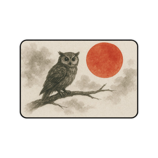 Owl Desk Mat with Sunset Design, Office Decor, Gaming Mat, Artistic Mouse Pad, Gift for Nature Lovers, Unique Home Office Accessory