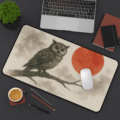 Owl Desk Mat with Sunset Design, Office Decor, Gaming Mat, Artistic Mouse Pad, Gift for Nature Lovers, Unique Home Office Accessory
