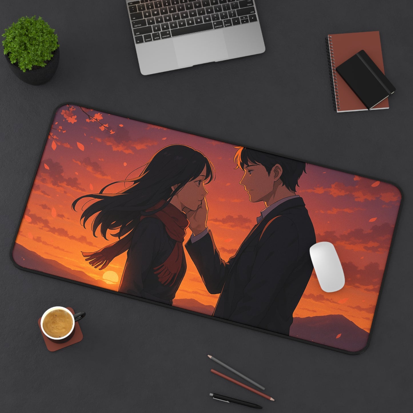Romantic Anime Desk Mat, Cozy Workspace Decor for Anime Lovers, Unique Gift for Him or Her, Perfect for Home Office, Valentine's Day