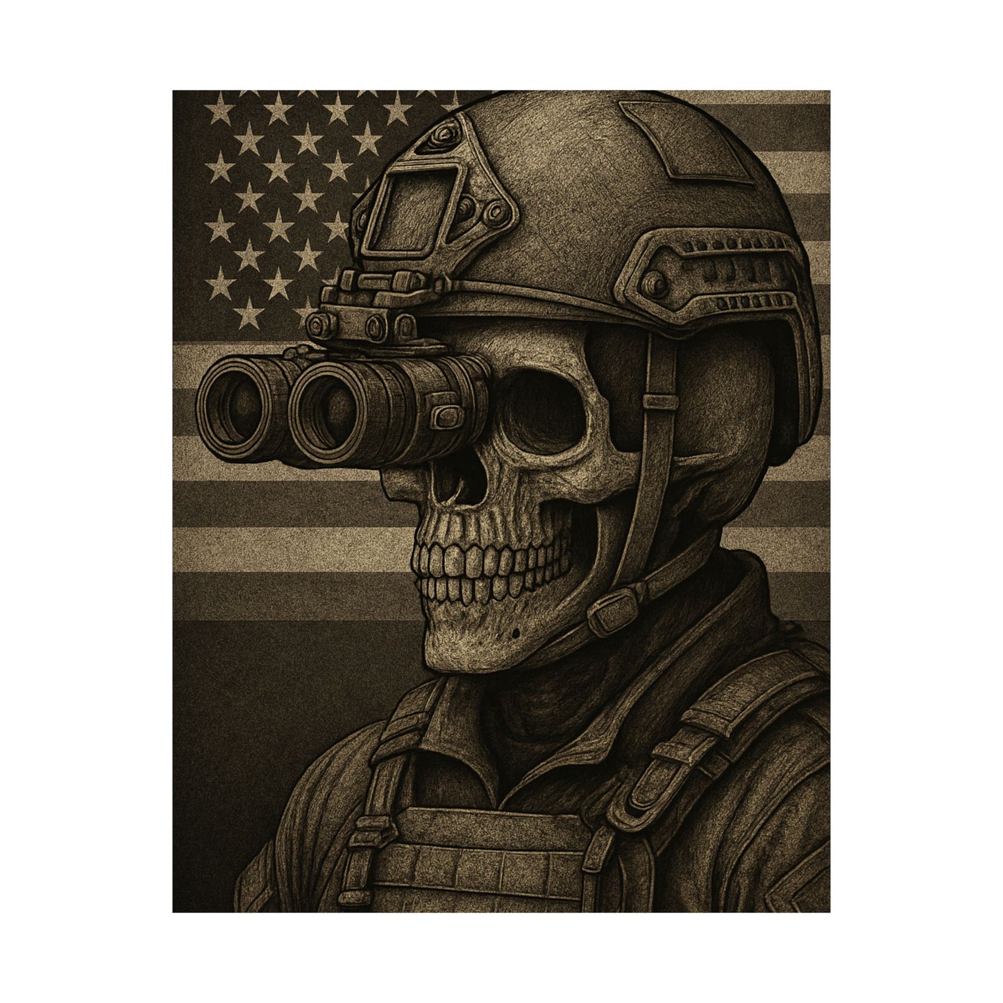 Silent Sentinel – Military Skull with Night Vision Matte Poster