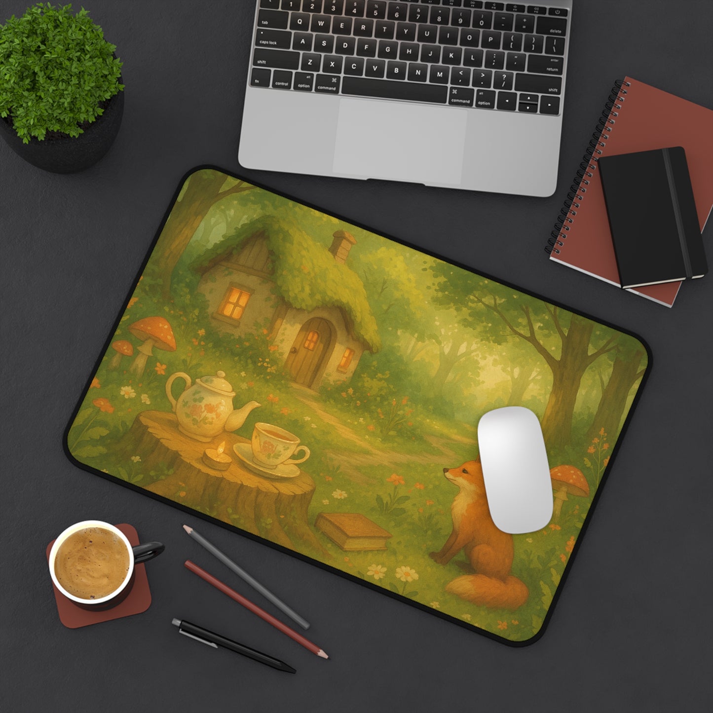 Whimsical Forest Desk Mat, Cozy Home Office Decor, Cute Animal Desk Pad, Nature Lover Gift, Aesthetic Mousepad