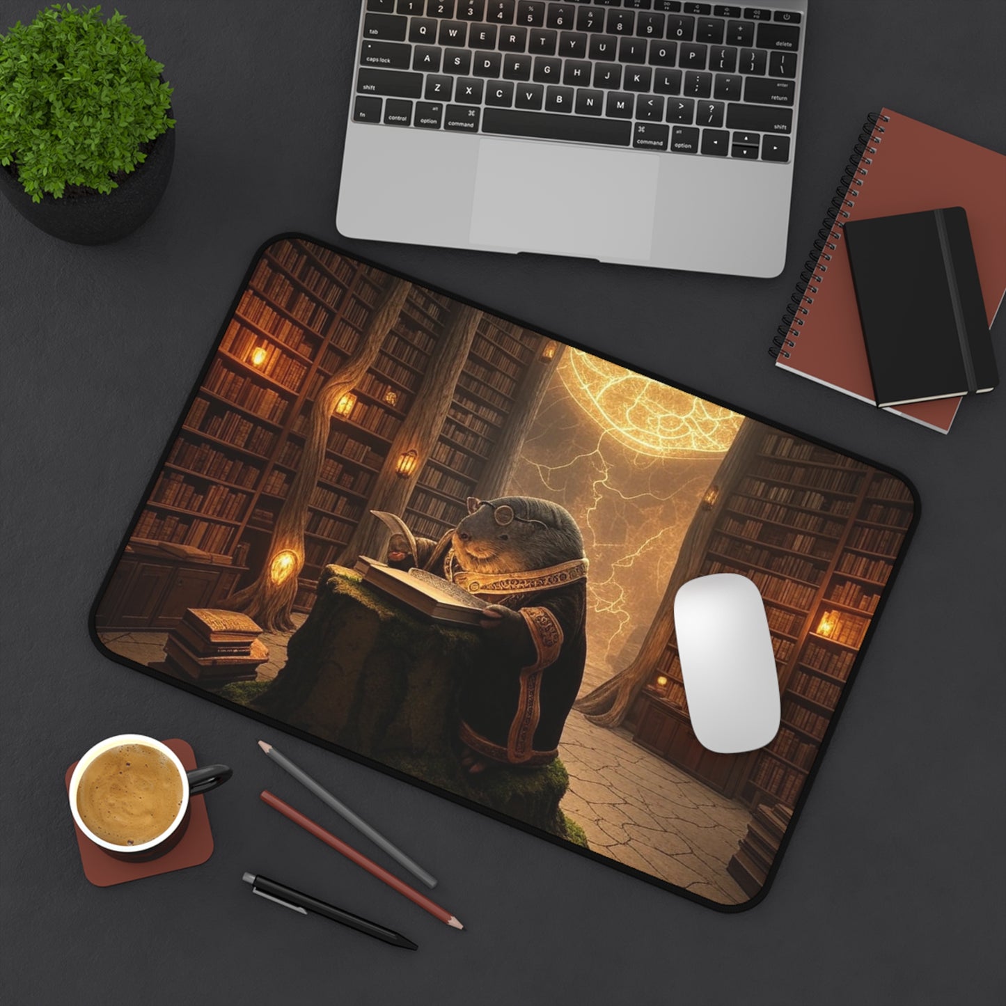 Cozy Library Desk Mat | Reading Vibes, Home Office Decor, Gift for Book Lovers, Gaming Mat, Unique Workstation Accessory