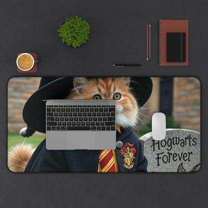 Magical Cat Desk Mat, Hogwarts Forever Mouse Pad, Office Decor for Cat Lovers, Unique Gift for Students, Gamer Accessories, Fun Home Office