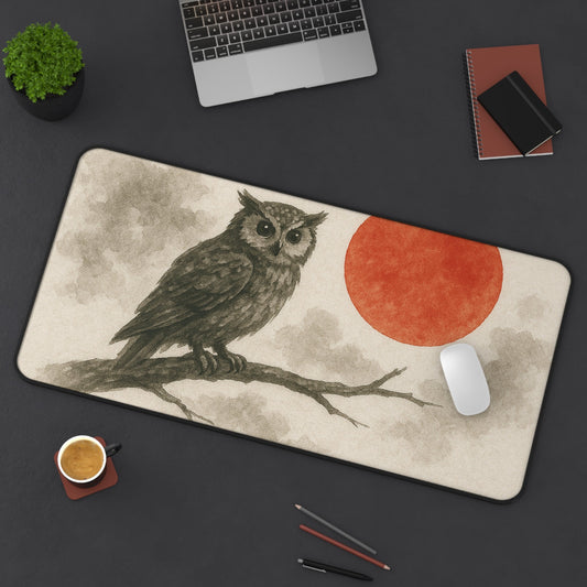 Owl Desk Mat with Sunset Design, Office Decor, Gaming Mat, Artistic Mouse Pad, Gift for Nature Lovers, Unique Home Office Accessory 26 $ Home Decor Next Level Mats (Mousepads, Desk Mats, etc.) Arctic Threadworks Arctic Threadworks