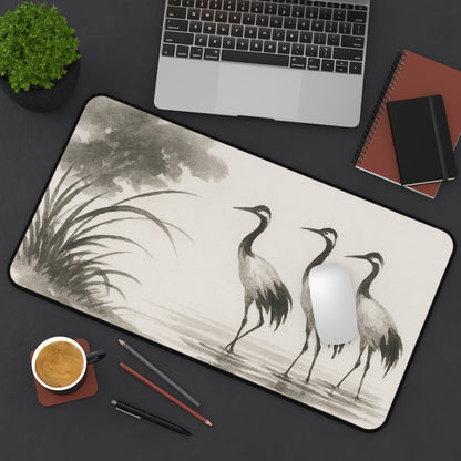 Elegant Crane Desk Mat, Office Decor, Bird Theme Desk Pad, Creative Workspace Accessory, Gift for Nature Lovers