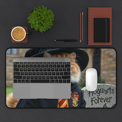 Magical Cat Desk Mat, Hogwarts Forever Mouse Pad, Office Decor for Cat Lovers, Unique Gift for Students, Gamer Accessories, Fun Home Office