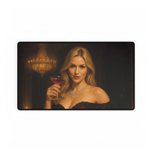 Elegant Blonde Goddess Desk Mat – Luxury Office & Gaming Surface | Arctic Threadwork